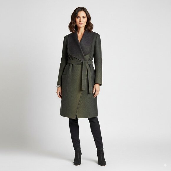 Brunello Cucinelli Womens 40 Trench Coat Dark Green Wool Silk Lined Quiet Luxury